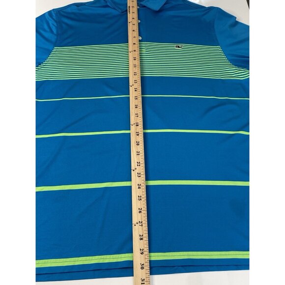 Vineyard Vines Golf Polo Blue Green Stripes Men’s XL Performance Stretch Whale - Picture 11 of 15
